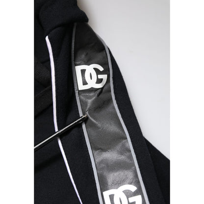Dolce & Gabbana Black Cotton Logo Hooded Sweatshirt Sweater