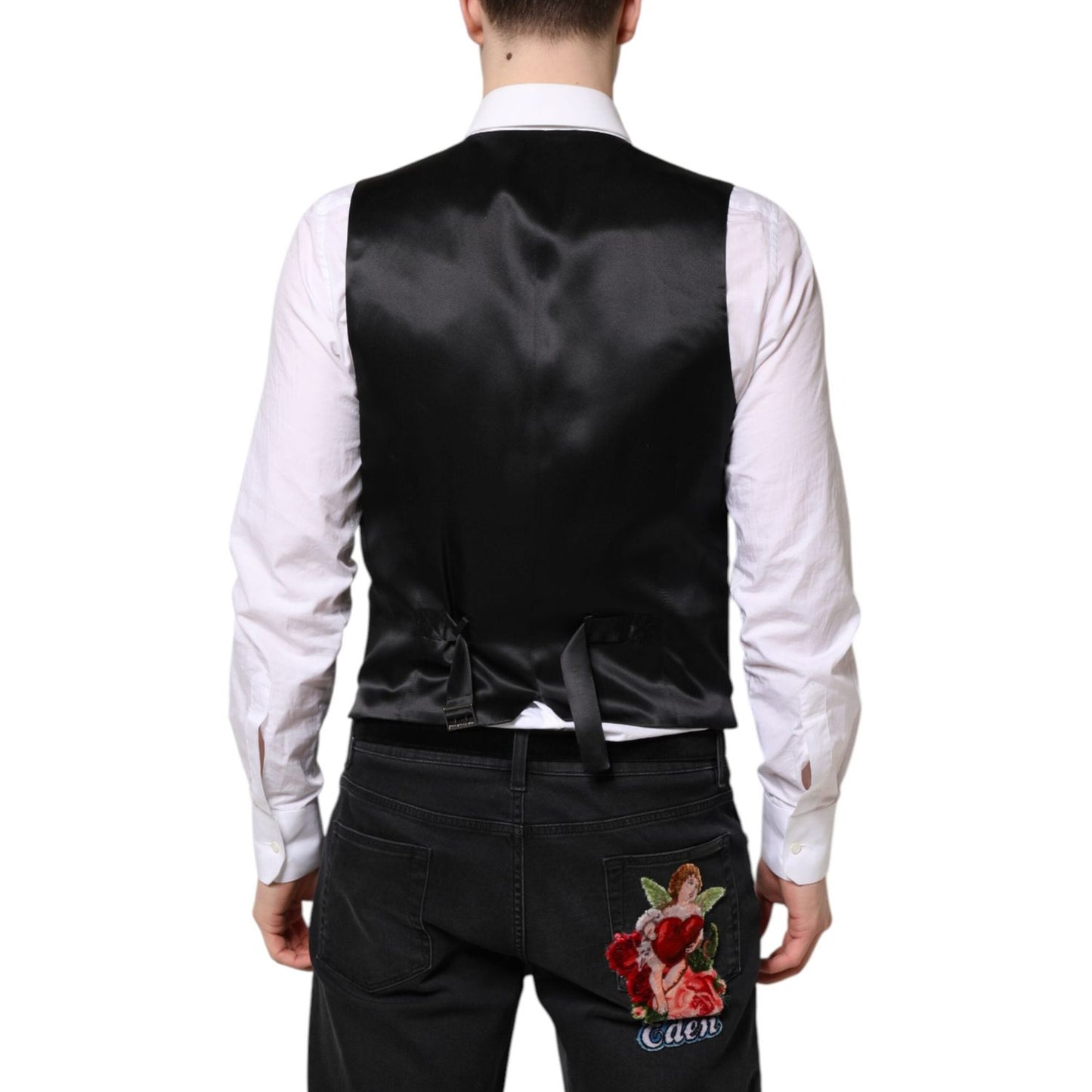 Dolce & Gabbana Black Wool Waistcoat Dress Formal Vest