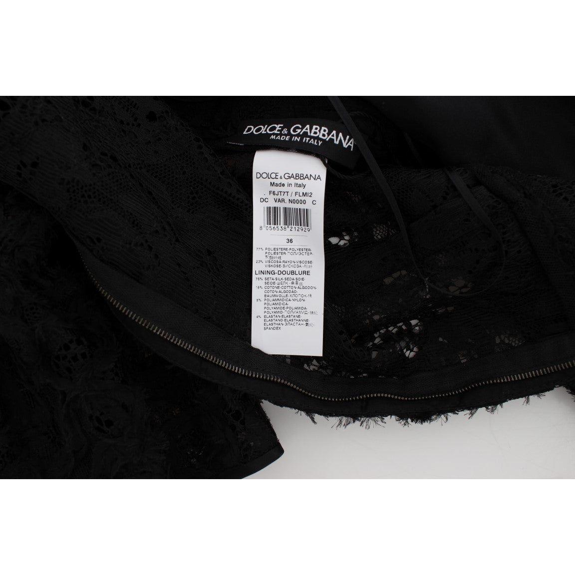 Dolce & Gabbana Black Floral Lace Long Bodycon Maxi Dress