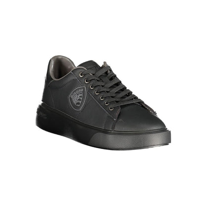 Blauer Black Polyester Sneaker with laces, contrasting details, print, and logo.