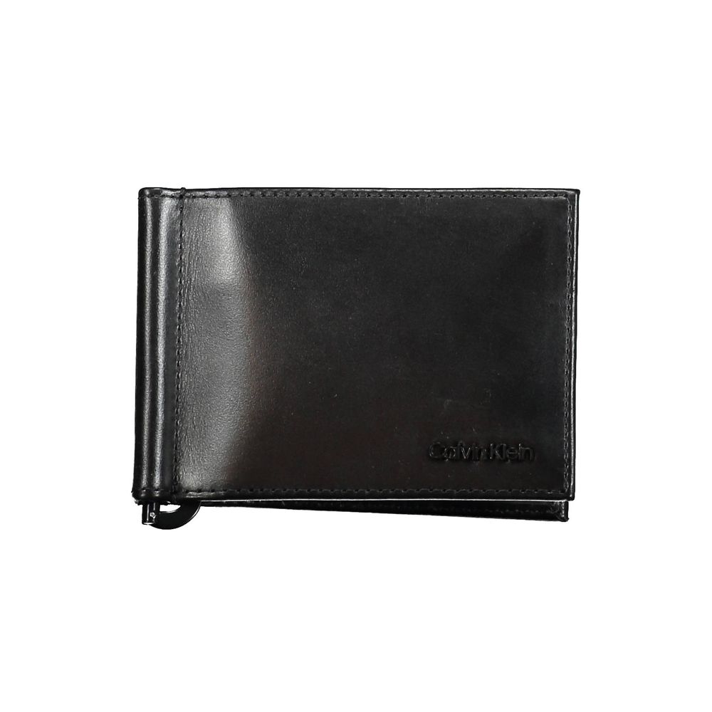 Calvin Klein Black Leather Men Wallet with money clip, RFID protection, and sleek design for organized essentials.