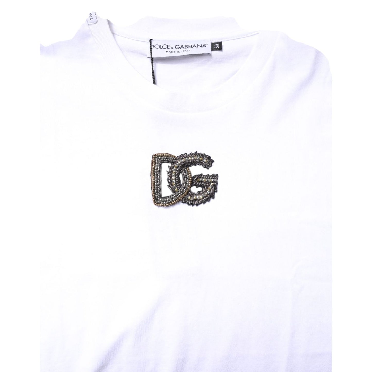 Dolce & Gabbana White Cotton DG Embroidery Crew Neck T-shirt