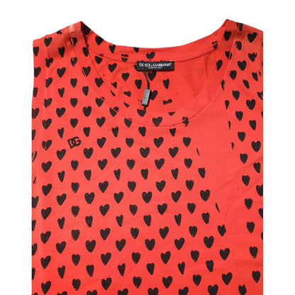Dolce & Gabbana Red Cotton Sleeveless DG Heart Logo T-shirt