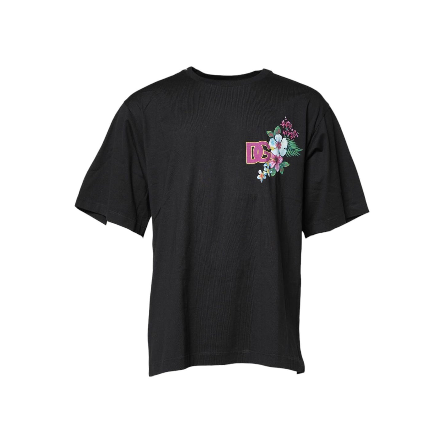 Dolce & Gabbana Black DG Floral Print Crew Neck T-shirt