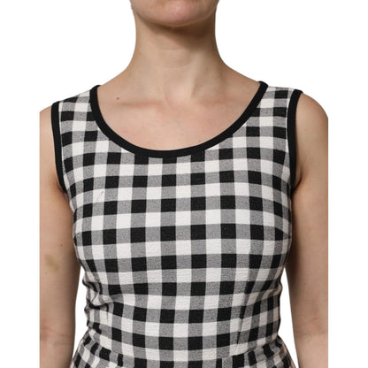 Dolce & Gabbana White Black Checkered Sleeveless Sheath Dress