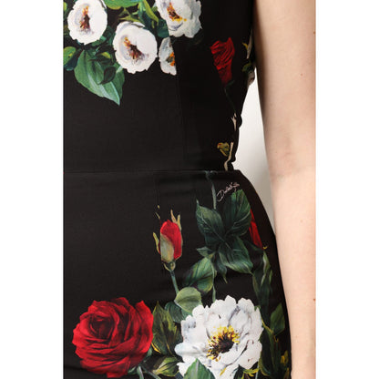 Dolce & Gabbana Black Floral Print Sleeveless Sheath Dress
