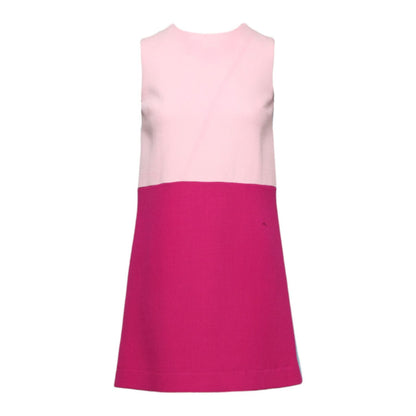 Dolce & Gabbana Pink Blue Wool Sleeveless Shift Mini Dress