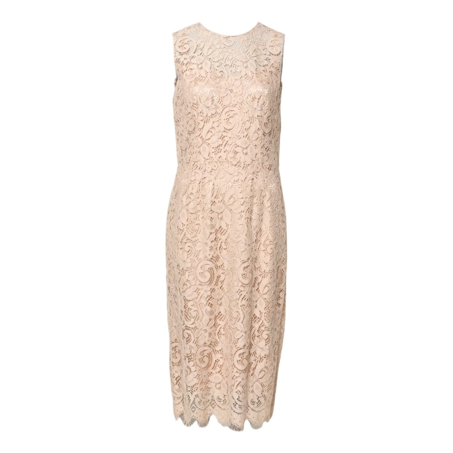 Dolce & Gabbana Beige Floral Lace Sleeveless Sheath Dress