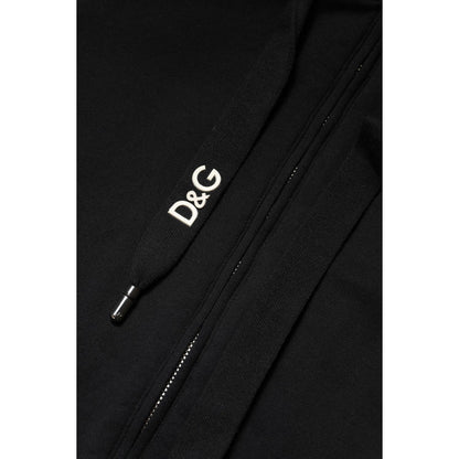Dolce & Gabbana Black Cotton Hooded Full Zip Sweatshirt Sweater