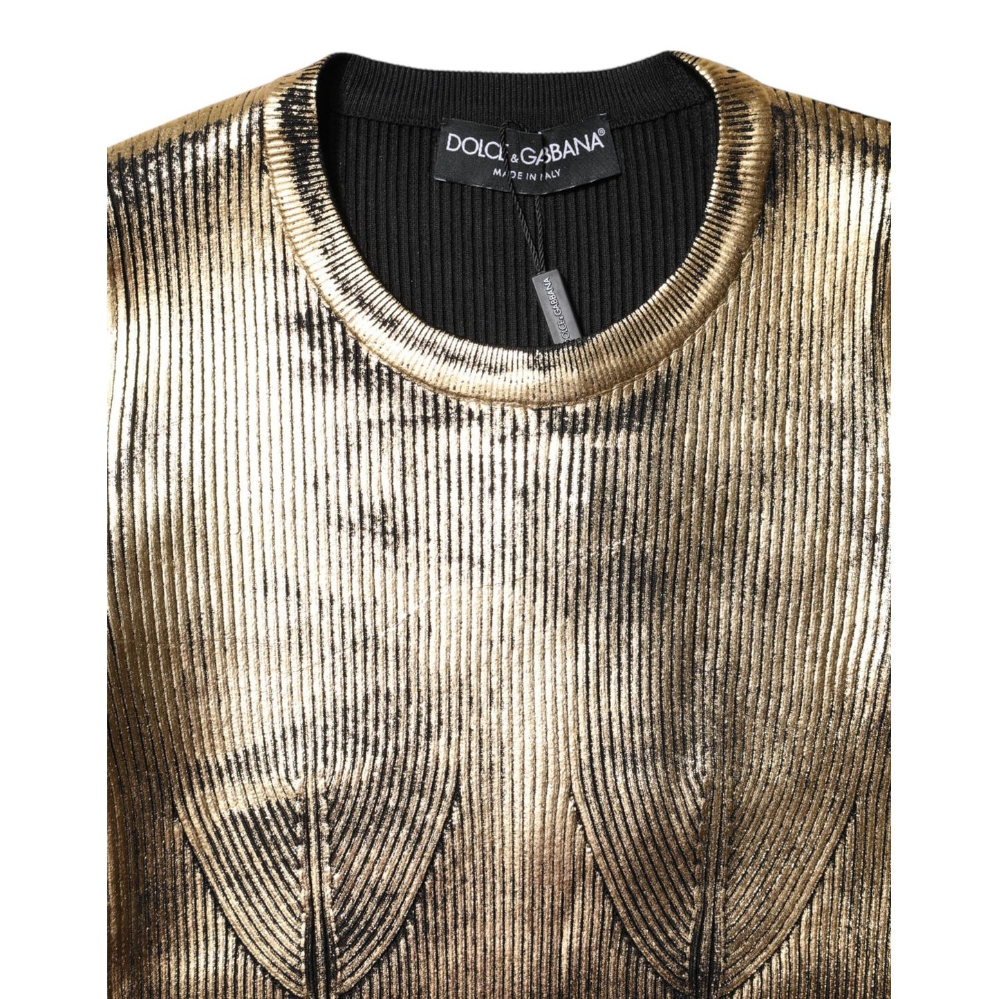 Dolce & Gabbana Gold Round Neck Long Sleeve Pullover Top