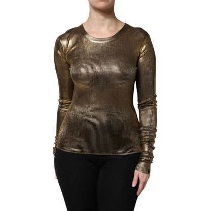 Dolce & Gabbana Gold Round Neck Long Sleeve Pullover Top