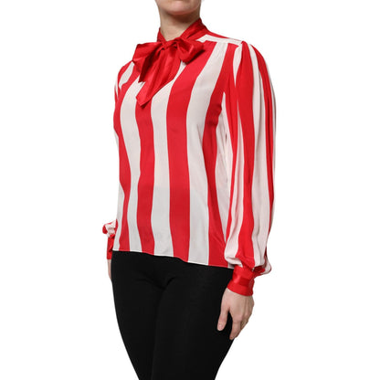 Dolce & Gabbana Red White Stripes Ascot Collar Blouse Top