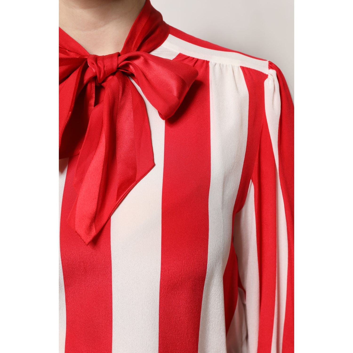 Dolce & Gabbana Red White Stripes Ascot Collar Blouse Top