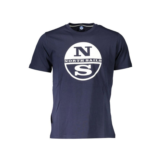 North Sails Blue Cotton Men T-Shirt with nautical-inspired print and logo, crew neck, short sleeve, made from premium cotton.
