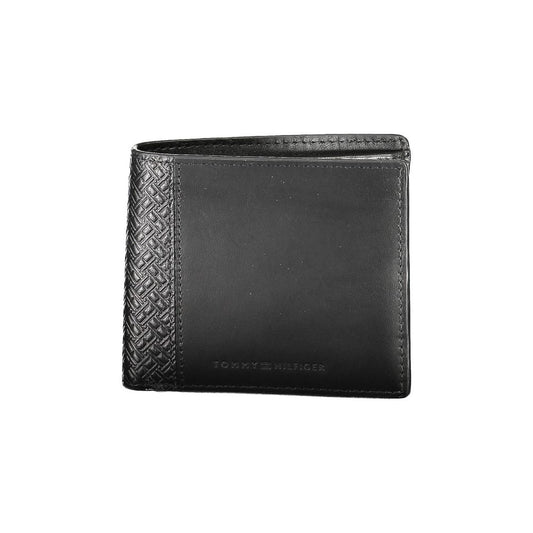 Tommy Hilfiger Black Leather Men Wallet with logo, stylish and functional, featuring premium leather and multiple compartments for organization.