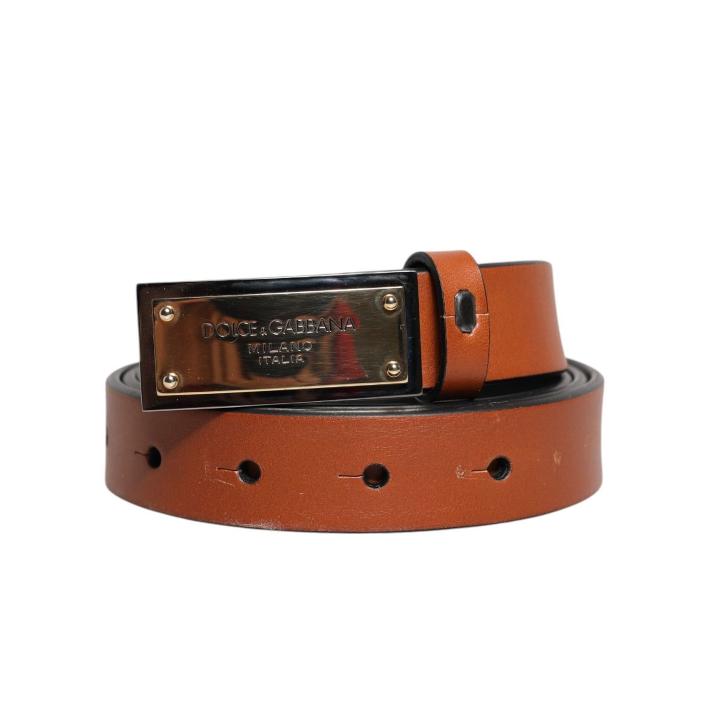 Dolce & Gabbana Brown Leather Gold Rectangle Buckle Belt