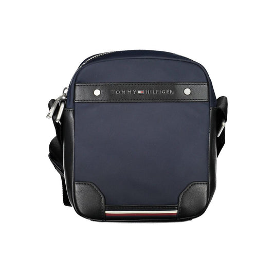 Tommy Hilfiger Blue Polyester Men Shoulder Bag with adjustable strap, zip closure, and eco-friendly design.