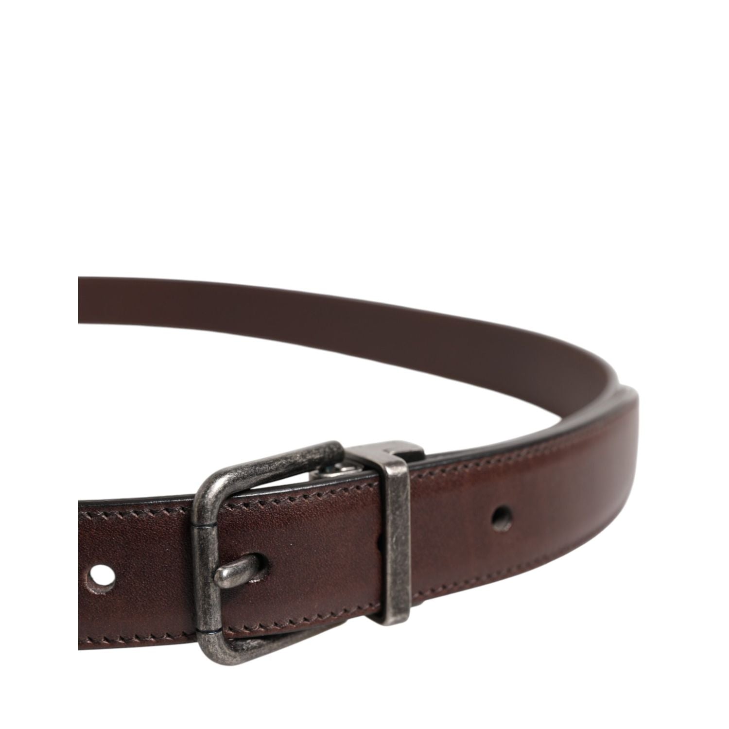 Dolce & Gabbana Brown Classic Calf Leather Metal Buckle Belt