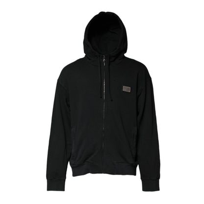 Dolce & Gabbana Black Logo Full Zip Hooded Men Sweatshirt Sweater