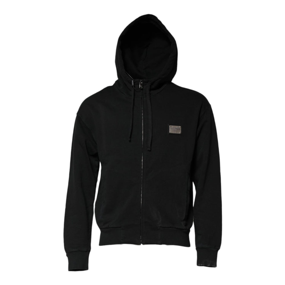 Dolce & Gabbana Black Logo Full Zip Hooded Men Sweatshirt Sweater