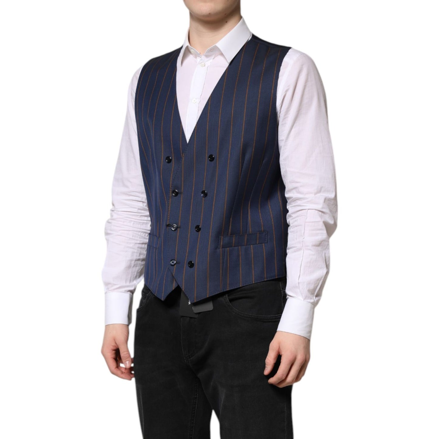 Dolce & Gabbana Blue Stripes Wool Formal Men Waistcoat Vest