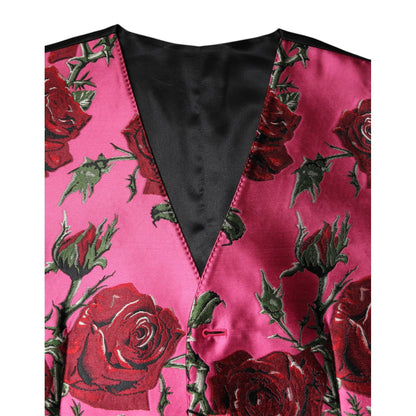 Dolce & Gabbana Pink Floral Satin Formal Men Waistcoat Vest