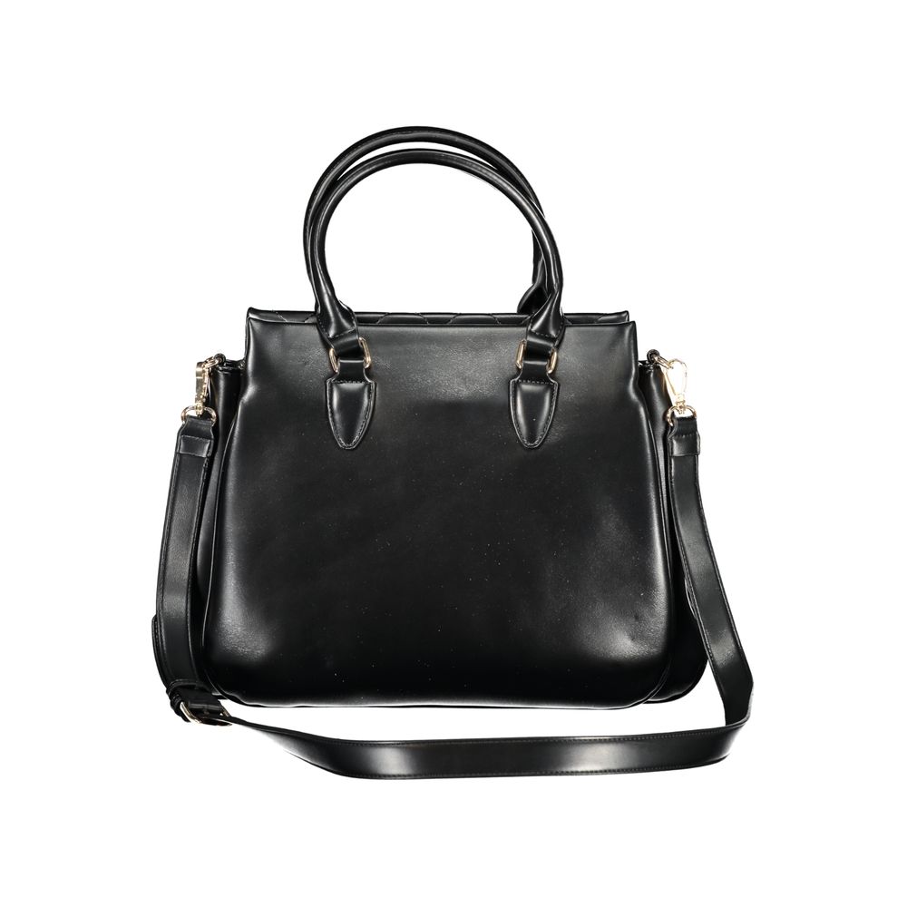 Mario Valentino Black Polyethylene Women Handbag with dual handles and shoulder strap, featuring elegant design and multiple compartments.