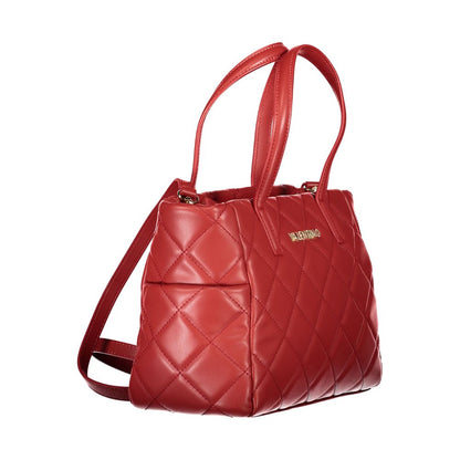 Mario Valentino Red Polyethylene Handbag with handles, adjustable strap, multiple pockets, contrasting details, and logo.