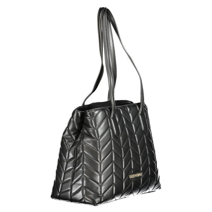 Mario Valentino Black Polyethylene Women Handbag with quilted design and shoulder straps, perfect for modern fashionistas seeking elegance.