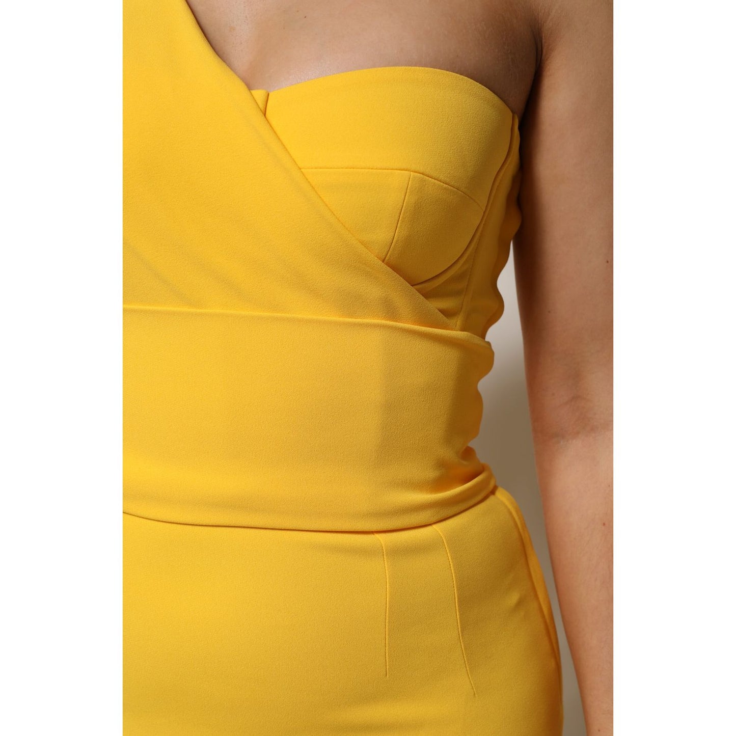Dolce & Gabbana Yellow One Shoulder Side Slit Midi Dress