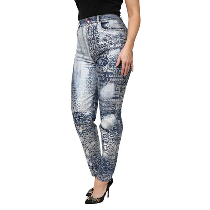 Dolce & Gabbana Blue Washed Print High Waist Denim Jeans