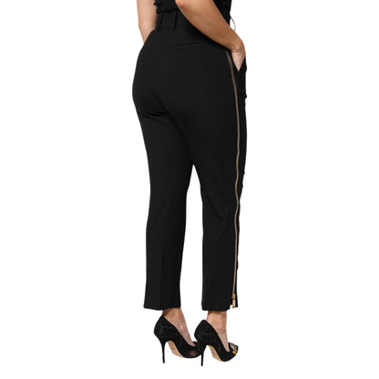 Dolce & Gabbana Black Wool High Waist Zipper Tapered Pants