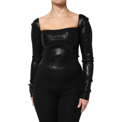 Dolce & Gabbana Black Viscose Long Sleeves Fitted Blouse Top