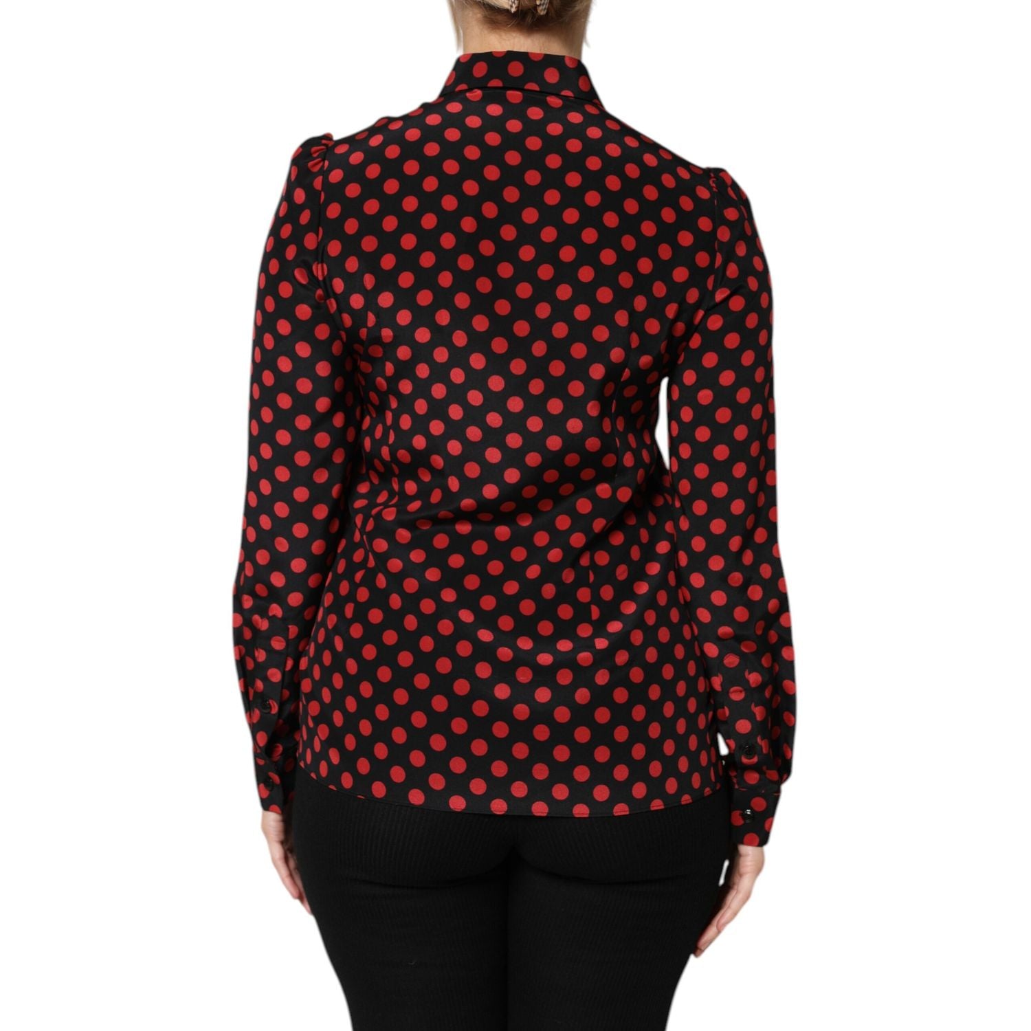 Dolce & Gabbana Black Red Polka Dot Silk Long Sleeves Top