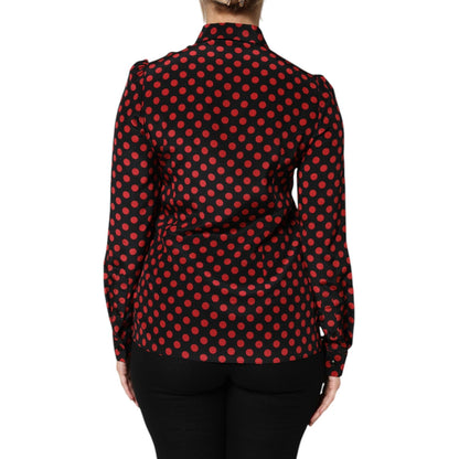 Dolce & Gabbana Black Red Polka Dot Silk Long Sleeves Top