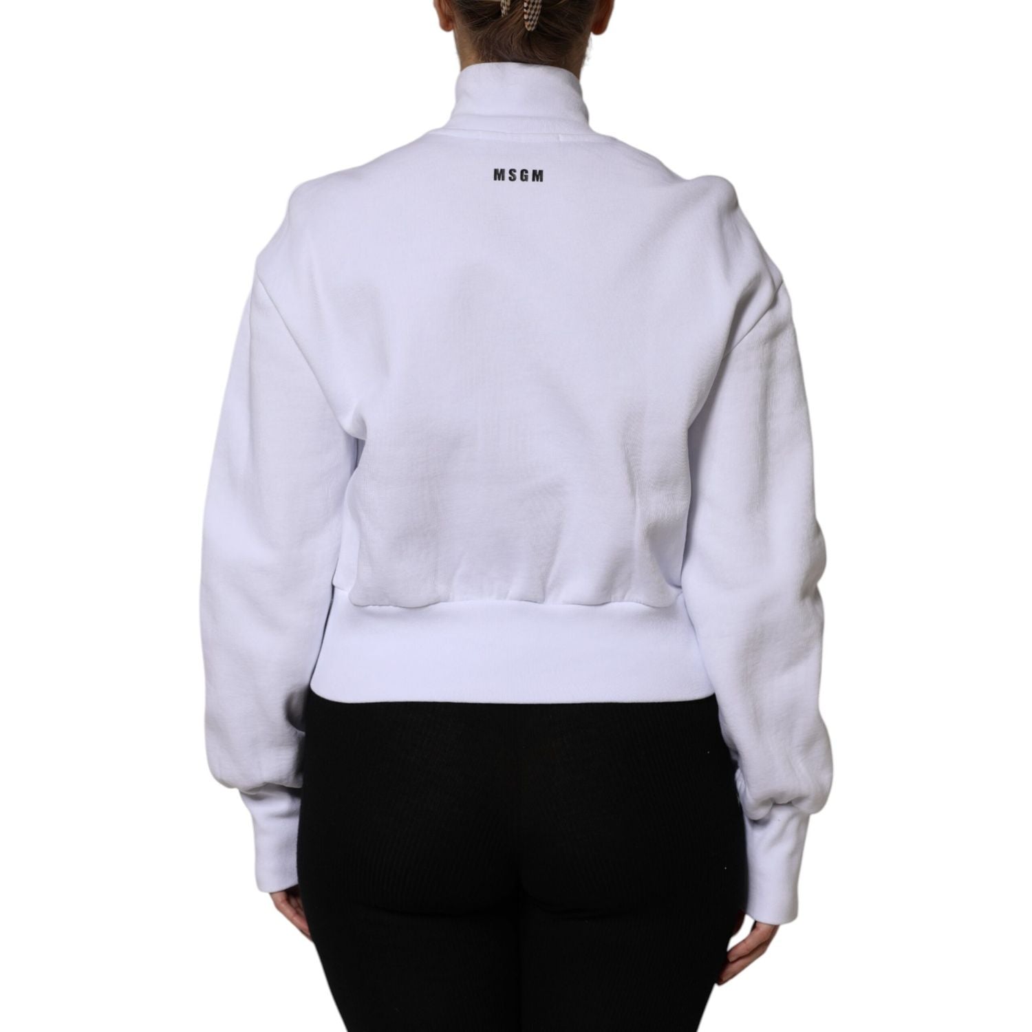 MSGM White Graphic Print Cotton Long Sleeves Full Zip Bomber Jacket