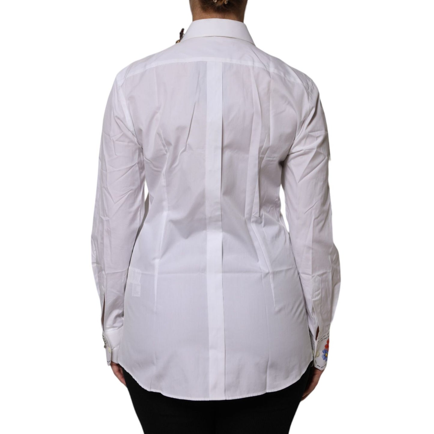 Dolce & Gabbana White Cotton Floral Embellished Shirt Top