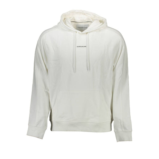 Calvin Klein White Cotton Men Sweater, organic cotton hooded sweatshirt with logo, casual luxury fashion for style-conscious individuals
