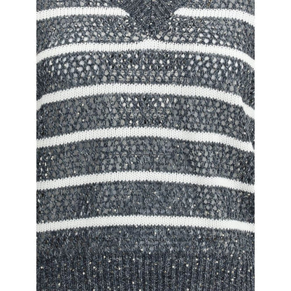 Brunello Cucinelli Blue Linen Sleeveles Sweater