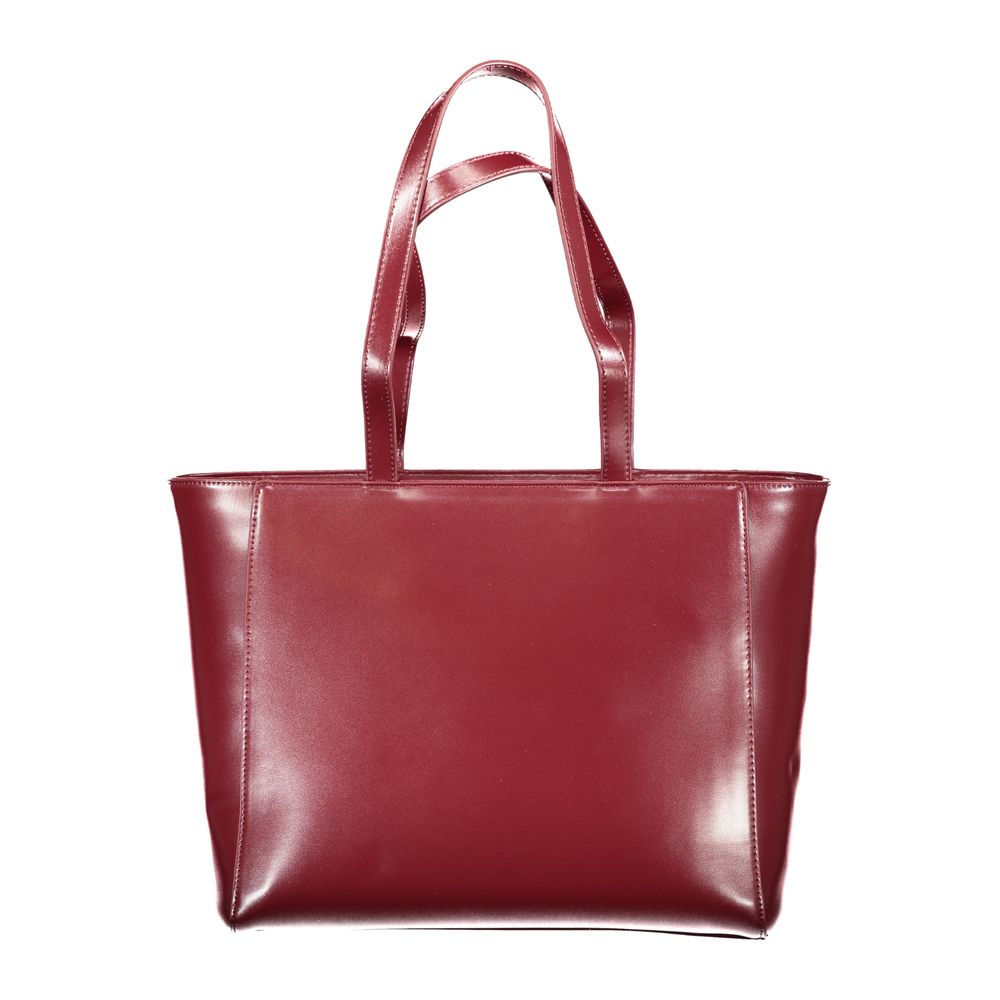 Mario Valentino Red Polyethylene Women Handbag with dual handles and internal phone pocket, featuring iconic logo on fiery red hue.