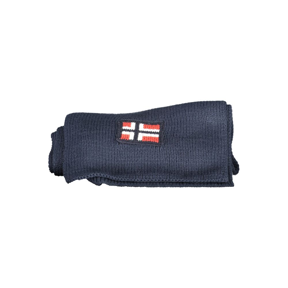 Norway 1963 Blue Marabou Men Scarf with intricate embroidery and iconic logo, folded neatly, showcasing luxury and style for gentlemen.