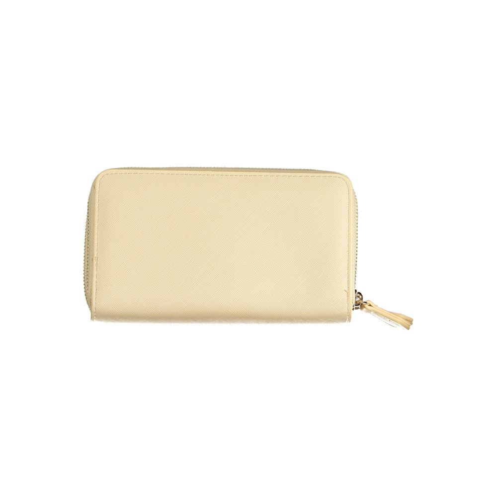 Mario Valentino Beige Polyethylene Wallet with zip closure, double compartments for cards and coins, featuring logo design.