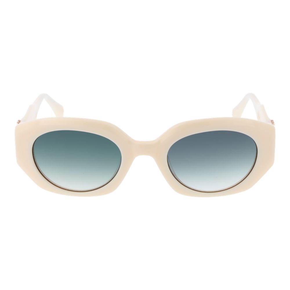 Maje White Acetate Sunglasses with white frame and gradient green lenses; 100% UVA & UVB protection; full-rim oval style for women.