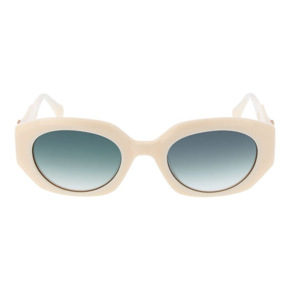 Maje White Acetate Sunglasses with white frame and gradient green lenses; 100% UVA & UVB protection; full-rim oval style for women.
