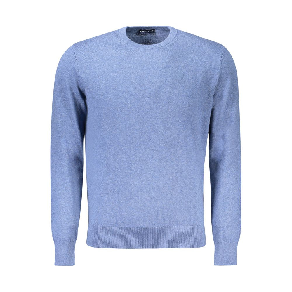 North Sails Blue Cotton Men Sweater with long sleeves and crew neck, featuring a logo, made from 80% cotton for comfort and style.