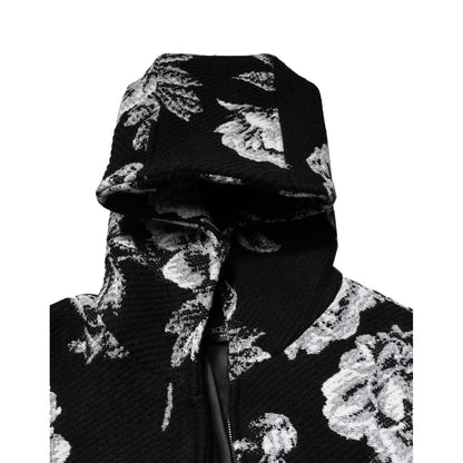 Dolce & Gabbana Black Wool Floral Printed Men Hooded Jacket