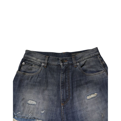 Dolce & Gabbana Blue Washed Tattered Cotton Men Jeans