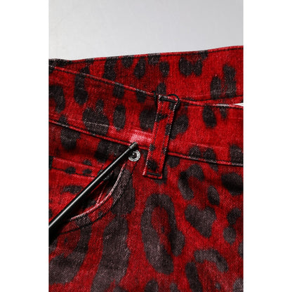 Dolce & Gabbana Red Leopard Print Cotton Skinny Denim Jeans