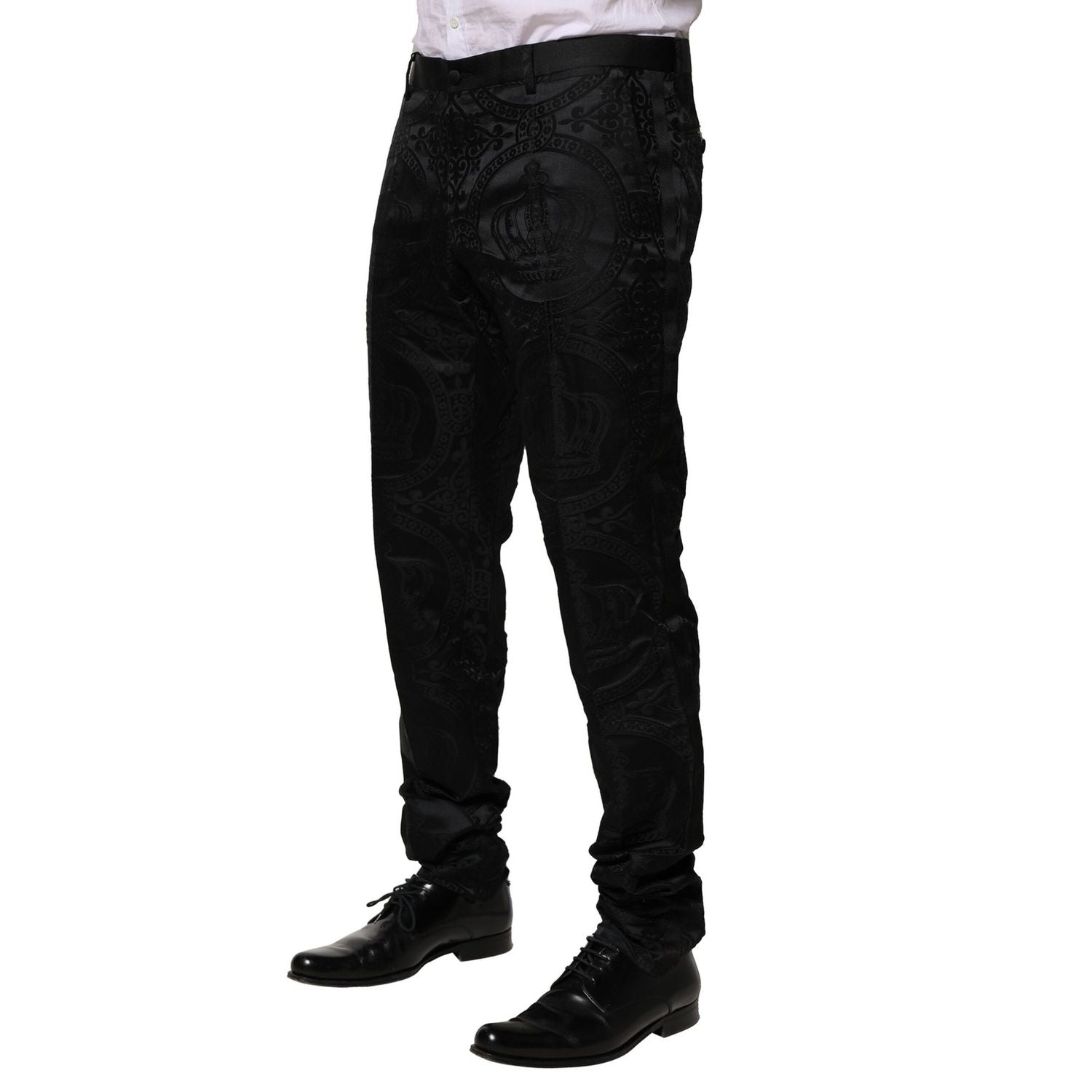 Dolce & Gabbana Black Cotton DG Crown Dress Pants