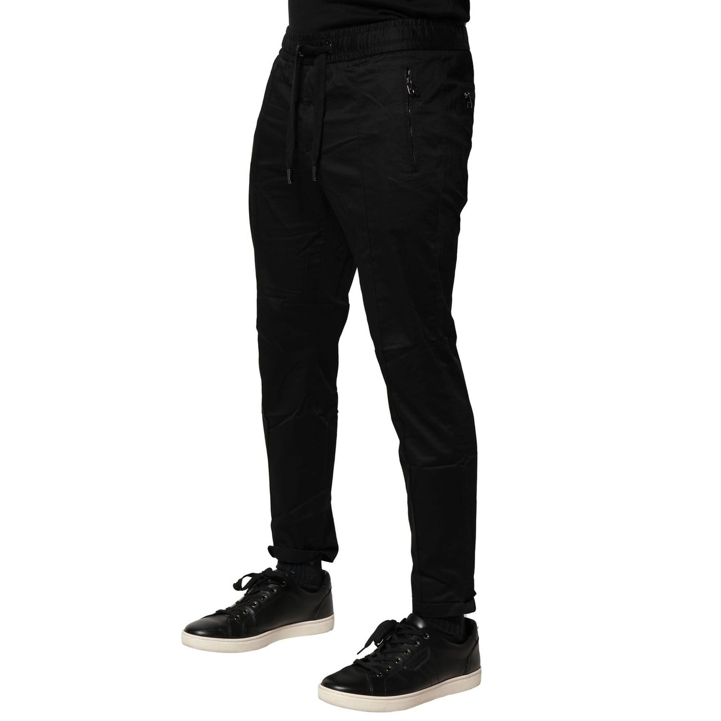 Dolce & Gabbana Black Cotton Mid Waist Jogger Pants